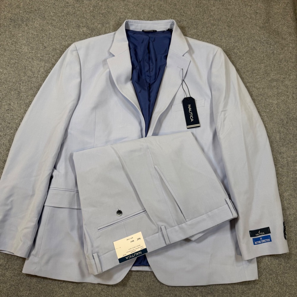 Nautica Mens 46R Suit 2pc Active Stretch Solid Light Blue 41W Pants NAS5440 NEW